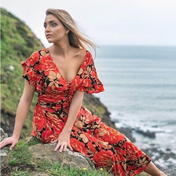 Anthropologie Dresses & Skirts - Abel The Label Dress Australian Maxi short sleeve floral v neck vivid dreams S